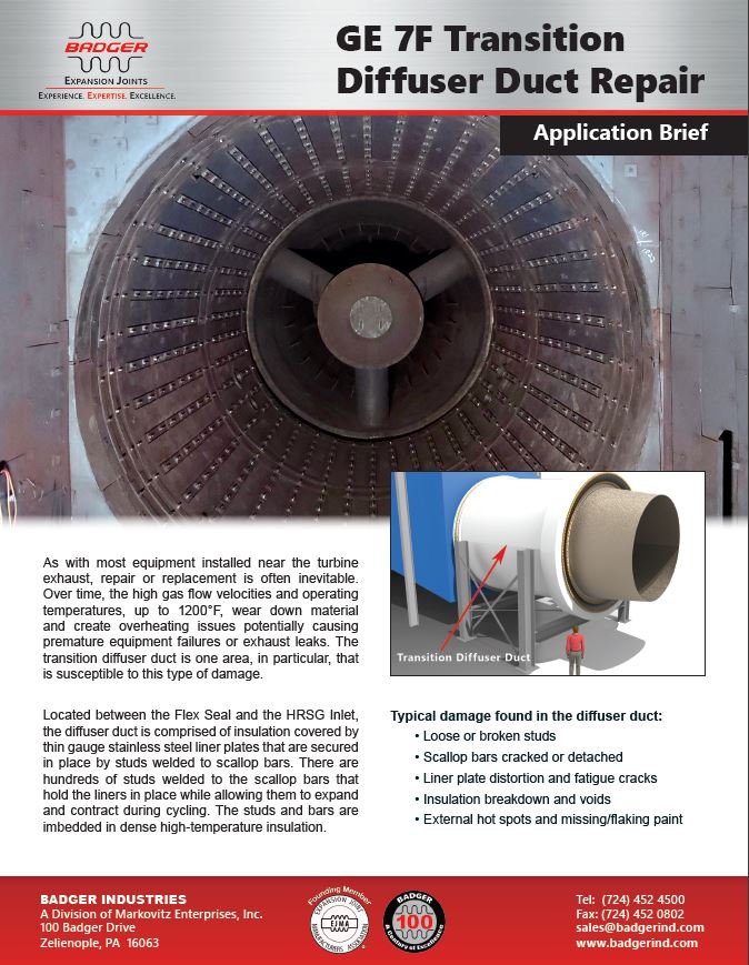 GE 7FA Transition Diffuser Duct Repair Badger Industries